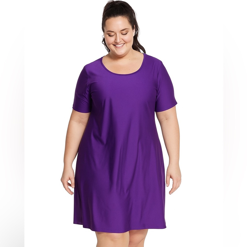 Calypsa by ModLi Purple Short Sleeve Swim Dress – Size 1X, NWT